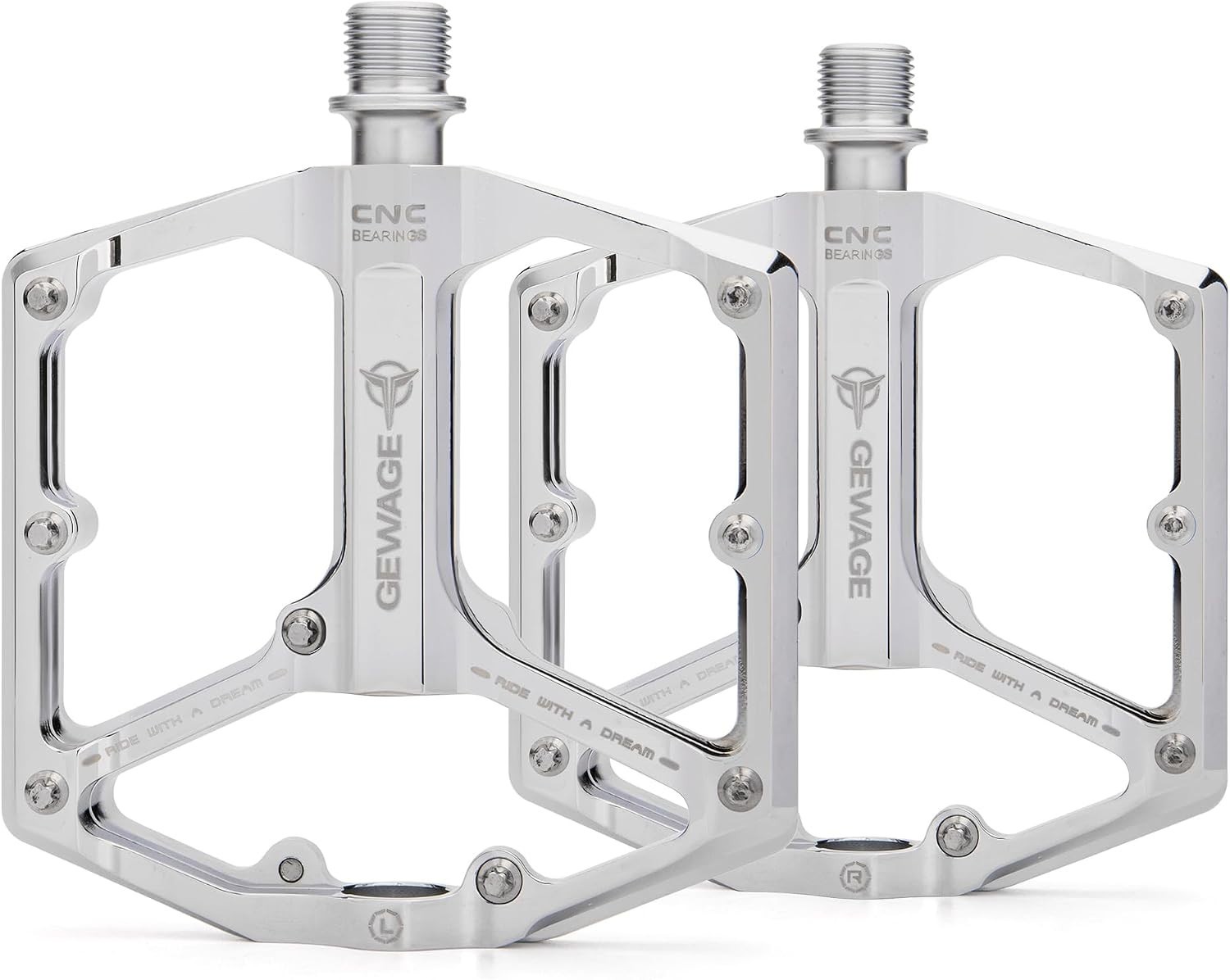 Road/Mountain Bike Pedals 3 Bearings Bicycle peda 9/16” CNC Machined Flat silver