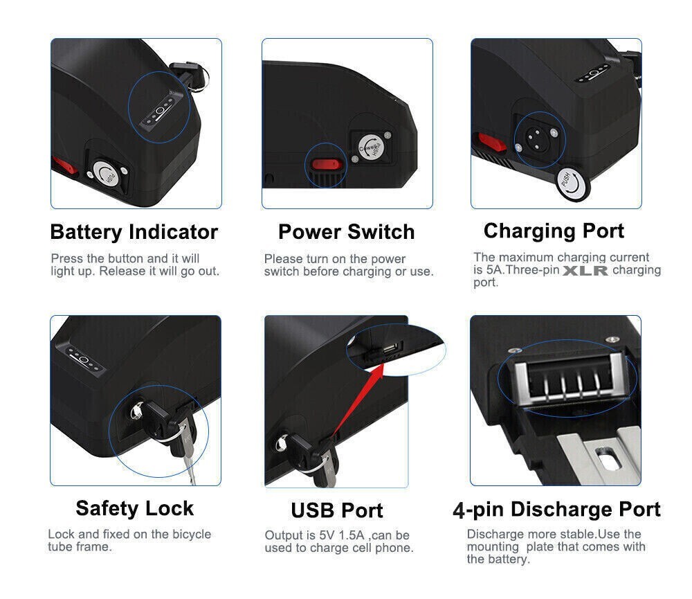 36V 48V 10Ah/15ah Ebike Li-ion Battery for 250W 500W~1000W Electric Bike 4 PIN