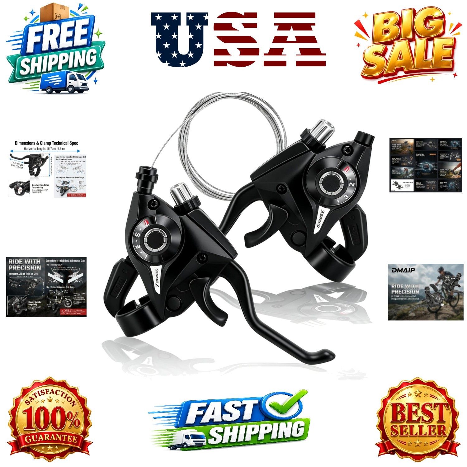 3×7 Speed Bike Shifter Brake Levers Combo, 21-Speed Integrated Bicycle Gear S…