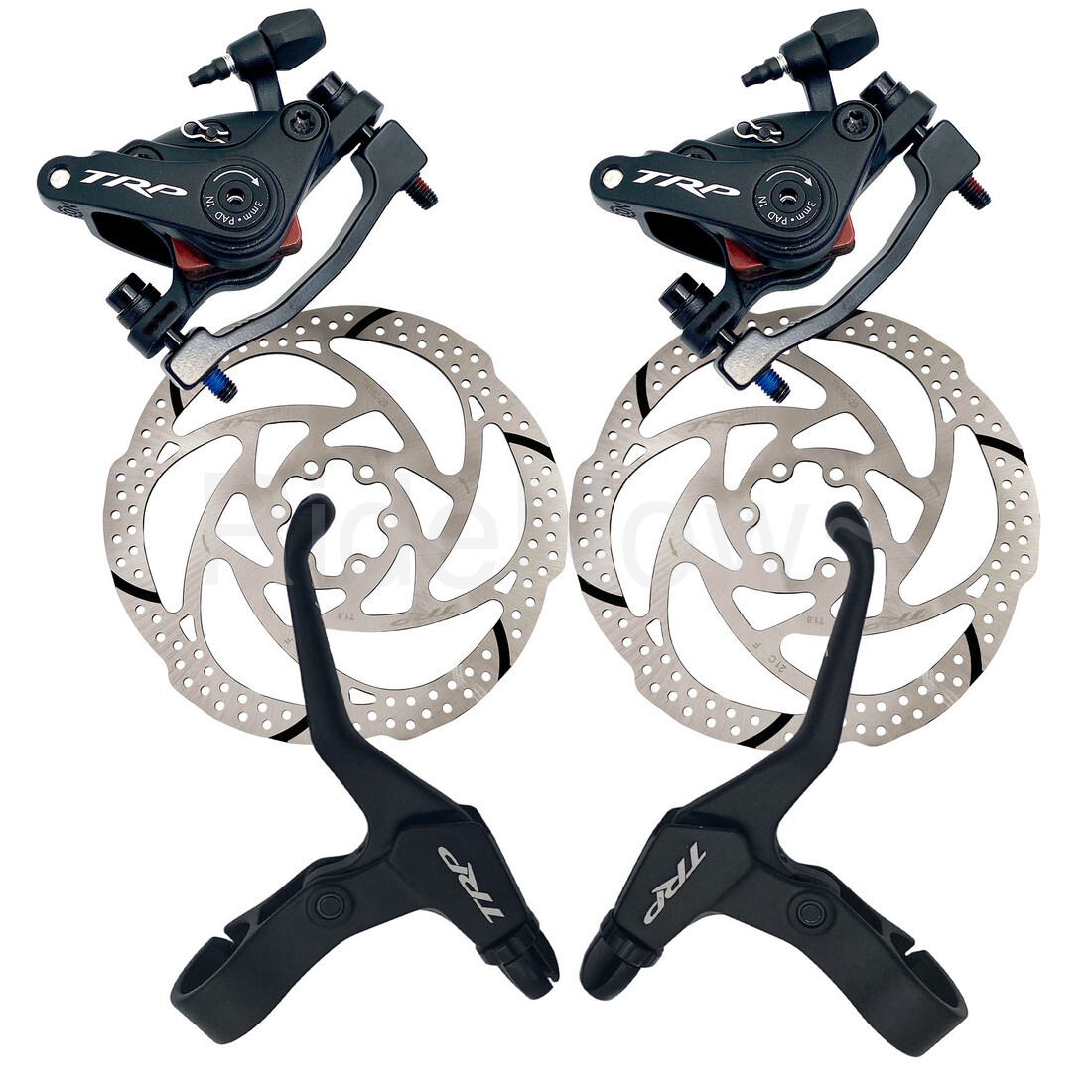TRP Spyke MTB Disc Brake Caliper Set, PM Mount, 180/180mm w/Rotors+ML800 Lever