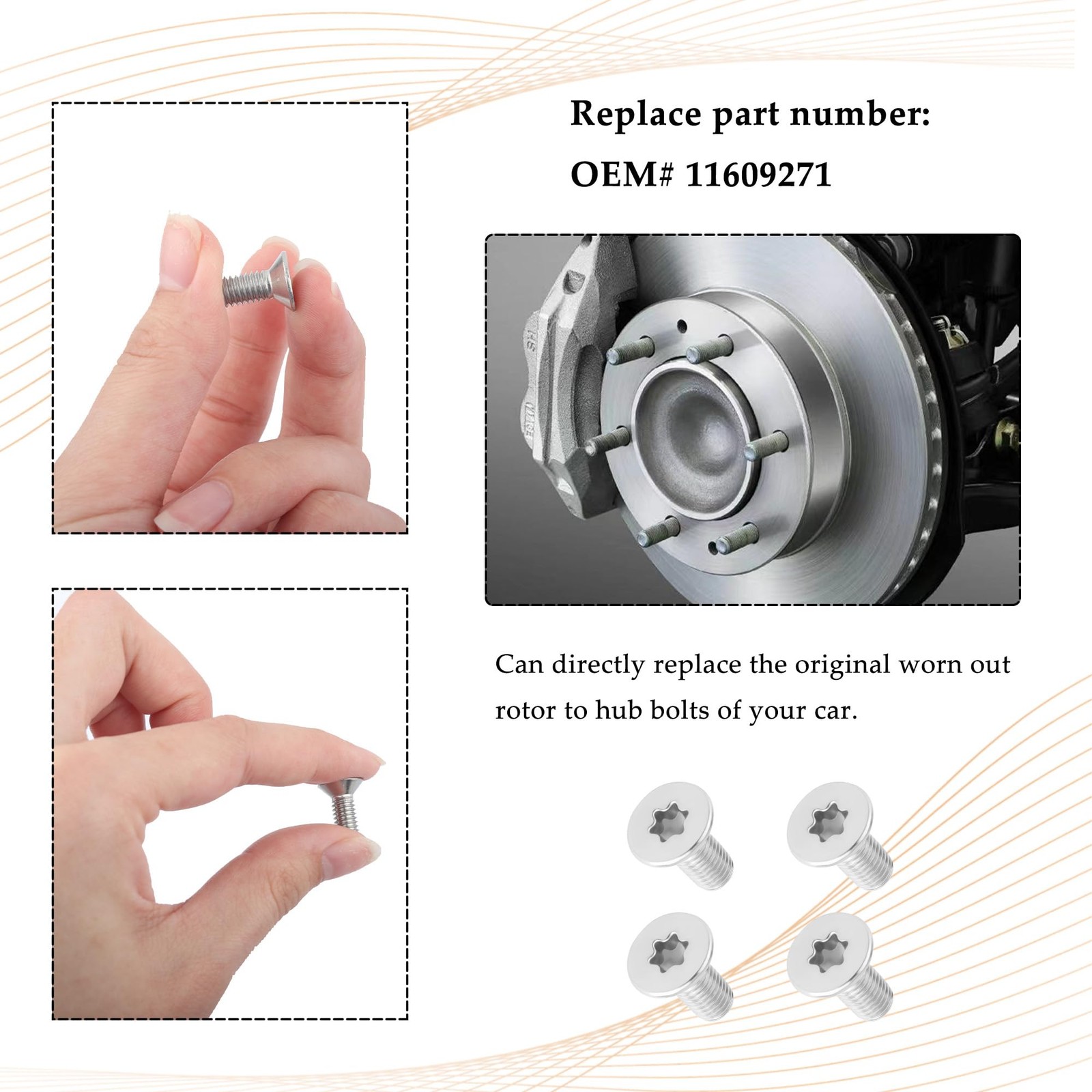 4PCS Brake Rotor Screw Replacement 0.76*0.61*0.30 inch,