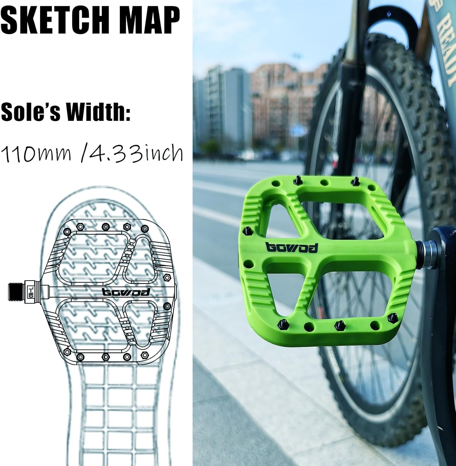 MTB Flat Pedals – Lightweight Nylon Composite, Wide Non-Slip Mountain Bike