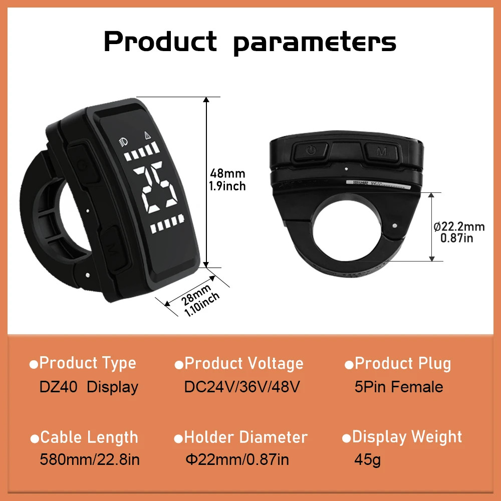 24V 36V 48V E-bike DZ40 Waterproof LCD Display with UART Communication Protocol