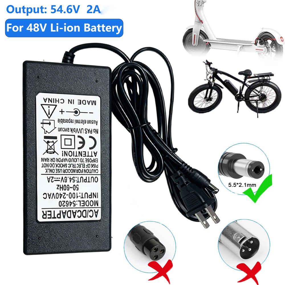 54.6V 2A Adapter Charger 48V Lithium Battery with 5.5mm*2.1mm DC Plug Port 108W.