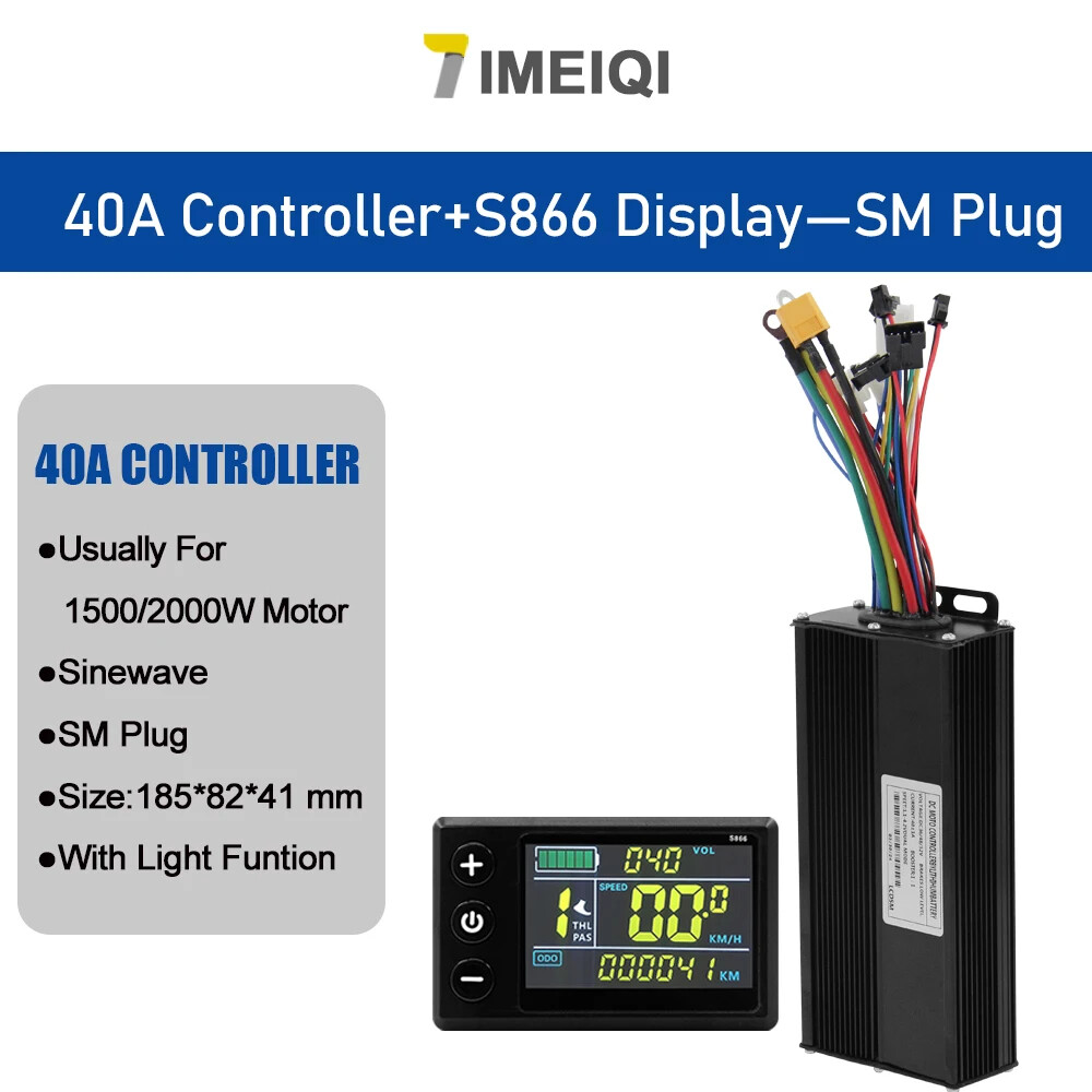 E-bike Sine Wave Controller 36V 48V 52V 40A Three-Mode with LCD Color Display