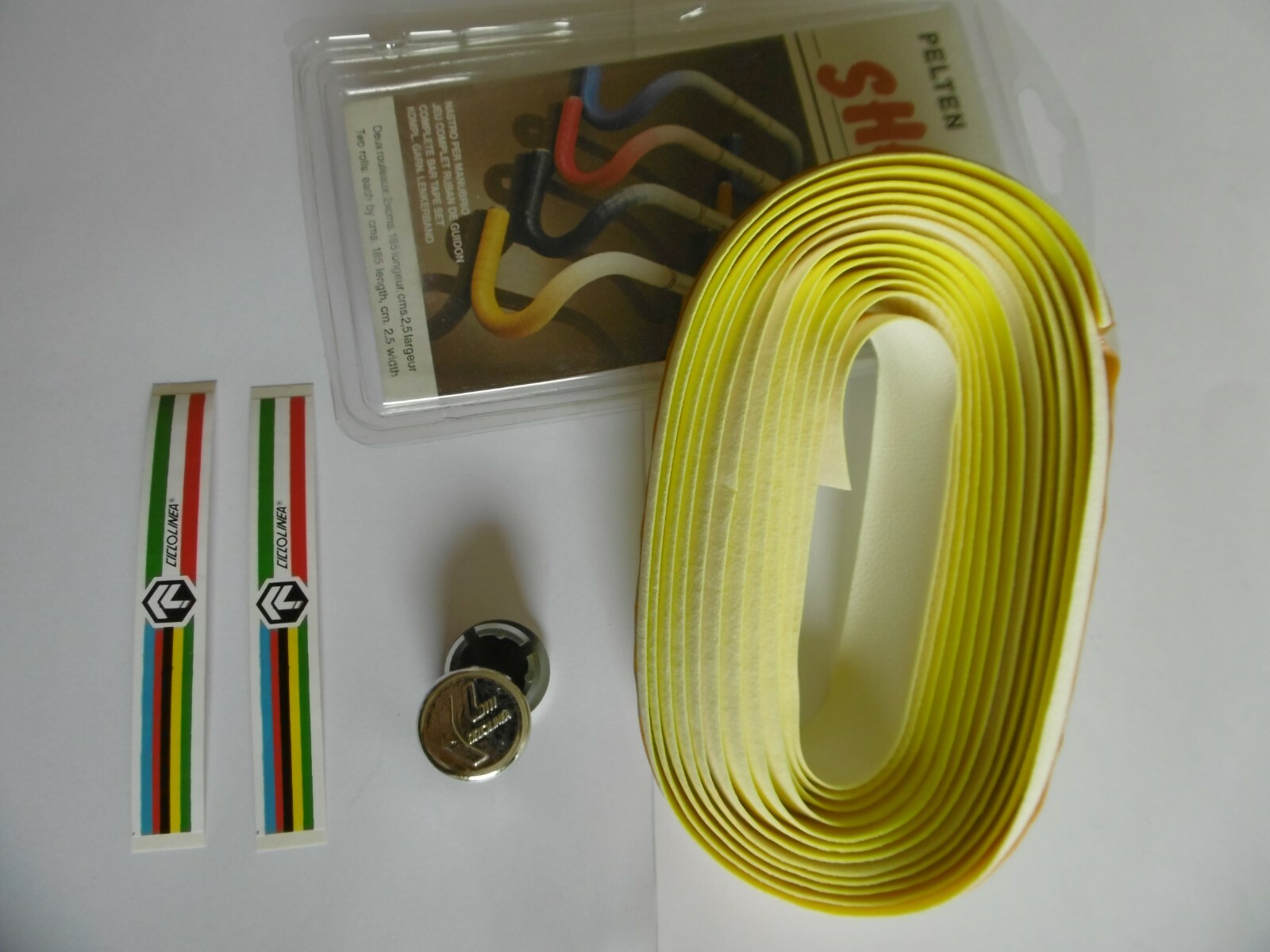 Ciclolinea Pelten Shade Handlebar Tape With Dust Caps Yellow Made in Italy NOS