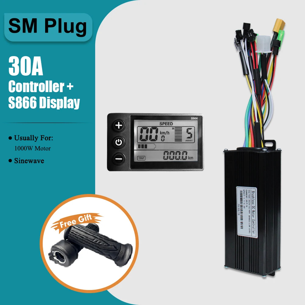 E-Bicycle 36V 48V 26A 30A Three-Mode Sine Wave Controller S866 LCD Display Motor