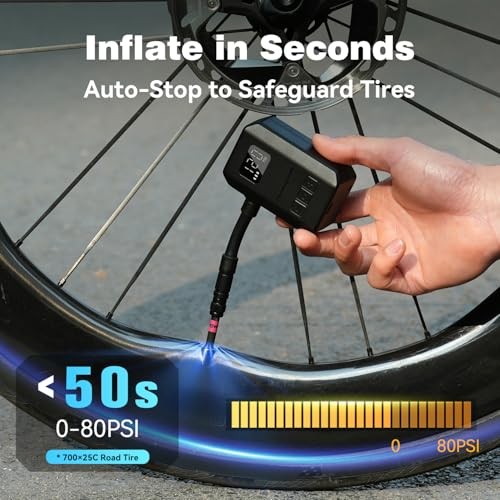 Mini Electric Bike Pump AS260PRO 120PSI Portable Bicycle Pump with Gauge & Gauge
