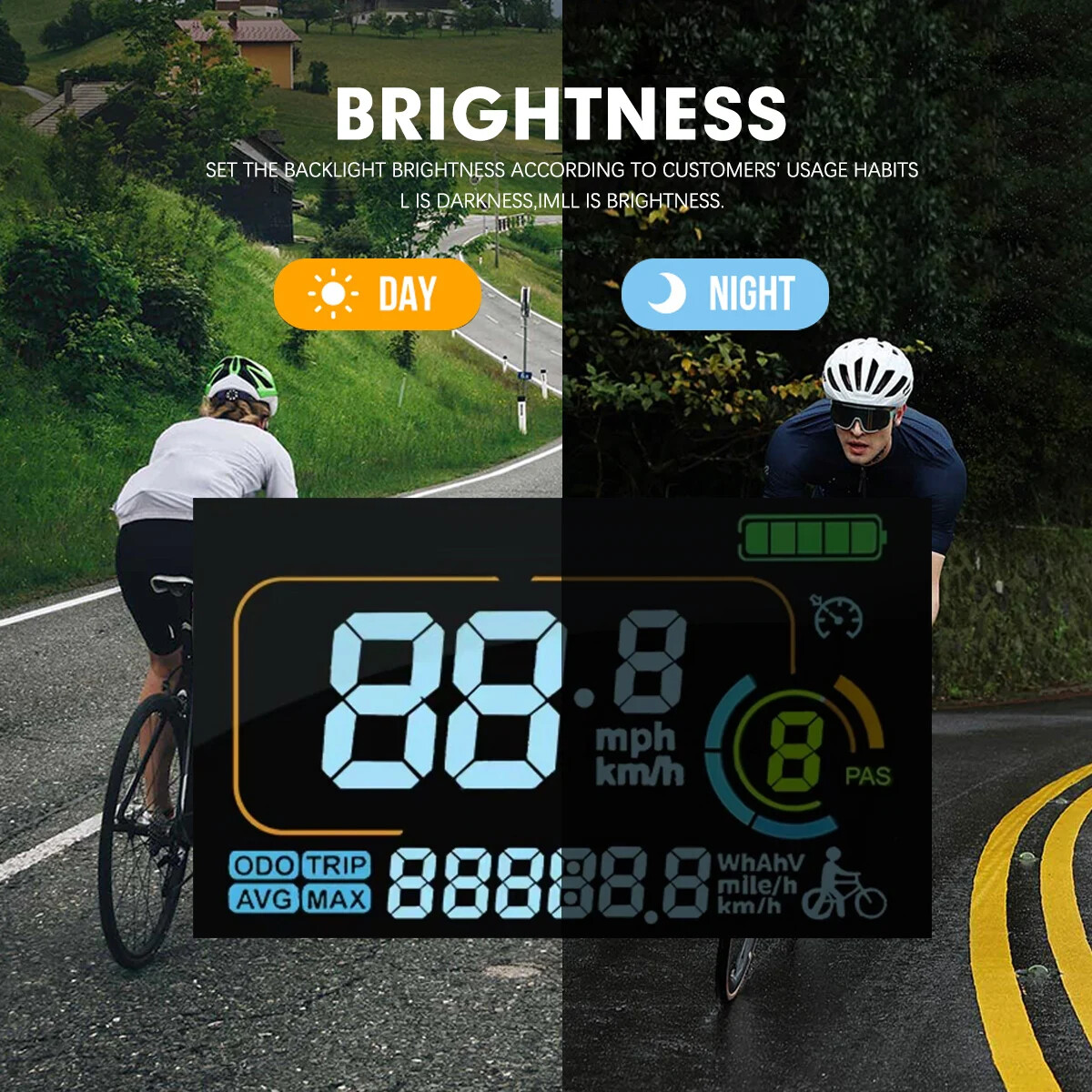 E-bike LCD Display 24V 36V 48V 52V 60V SM/WP Plug Compatible with Controllers