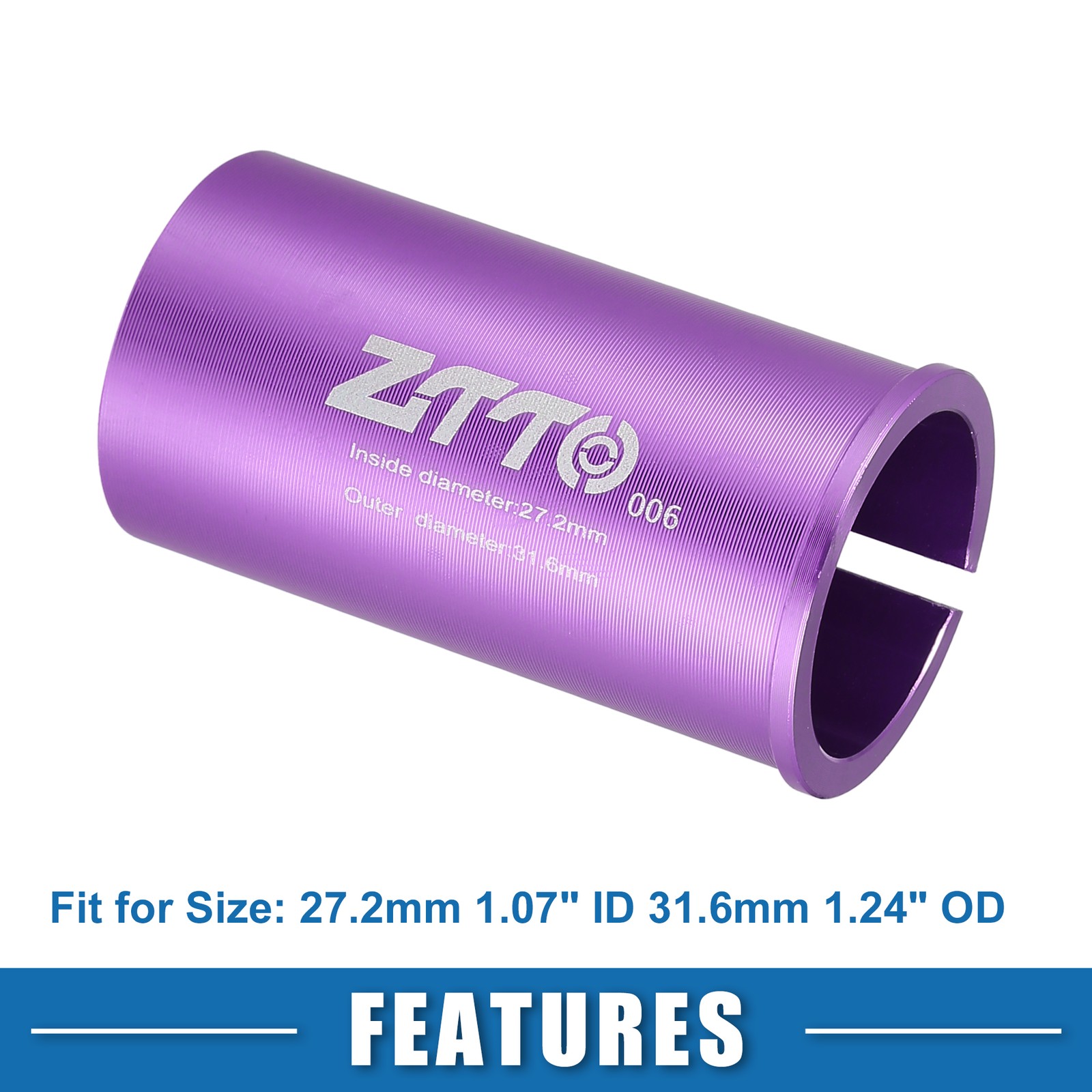 27.2mm 1.07″ ID 31.6mm 1.24″ OD Seat Post Adapter for Bicycle Durable Purple