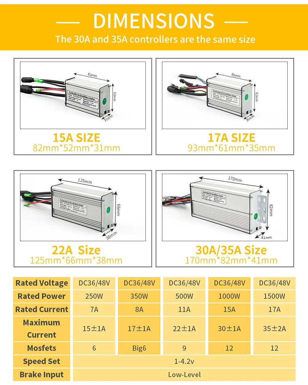 E-bike Controller 36V/48V/52V Voltage 250W-1500W Electric Bicycle Controller