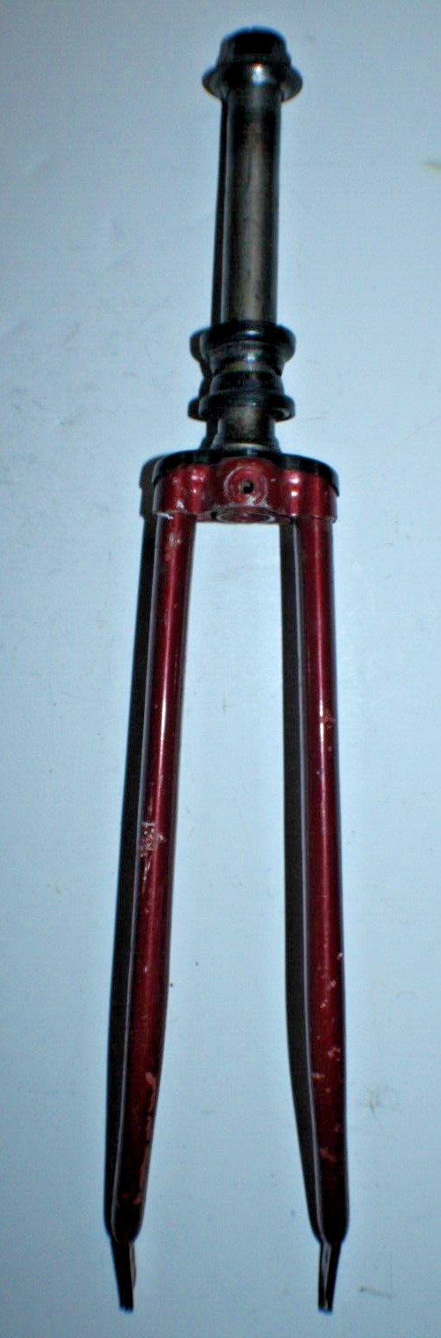Vintage Road Bike Fork 27″ 1″ Threaded 200mm Red Lugged Steel Fast USA Shipper