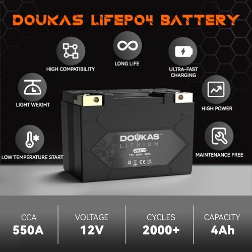 DKL12 YTX12-BS 550A LiFePO4 Motorcycle Lithium Battery, [+ -] YTX12-BS 4Ah 550A