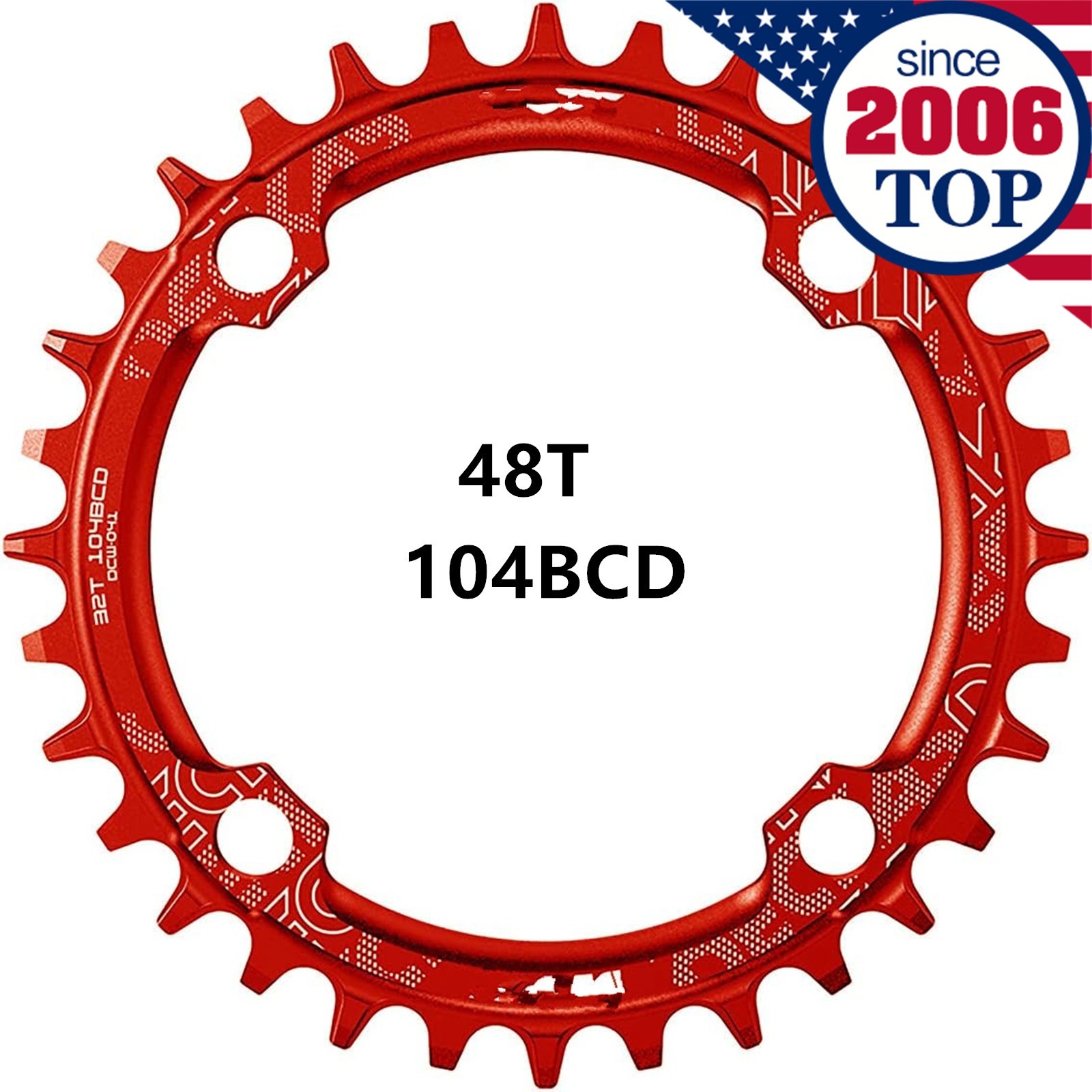 104BCD Narrow Wide 1X Chainring 48T Round CNC for 7-12S MTB,Red