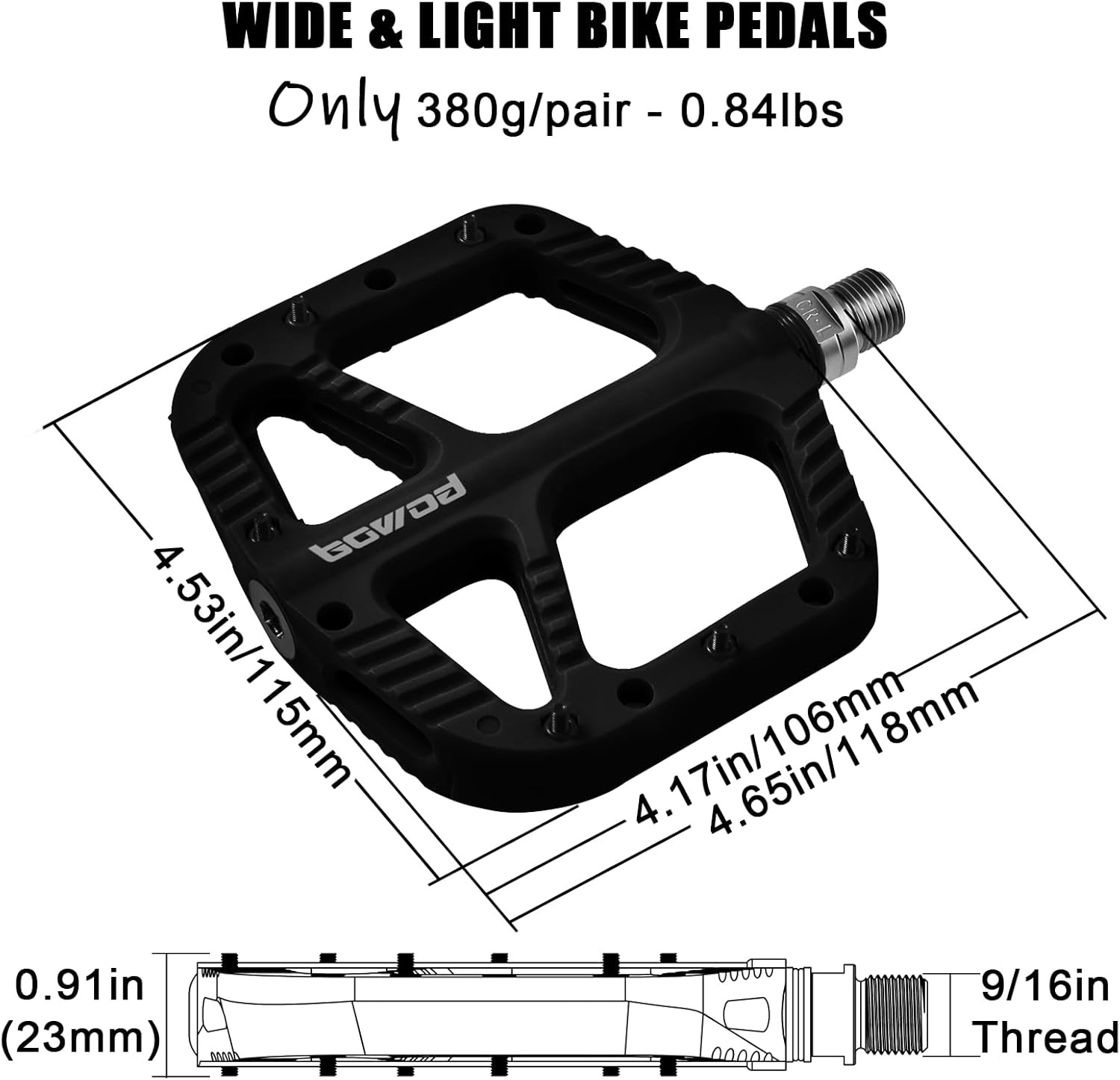 MTB Flat Pedals – Lightweight Nylon Composite, Wide Non-Slip Mountain Bike