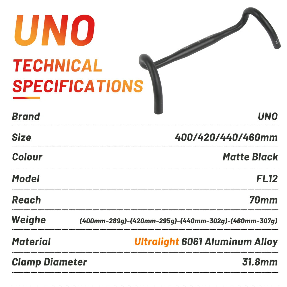 UNO FL12 Gravel Bike Handlebar 31.8mm Flared Drop Bar 400-460mm Aluminum Alloy