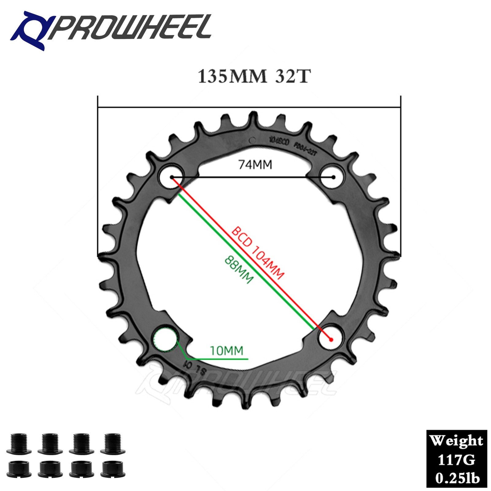 PROWHEEL FD04 104BCD Steel Single Chainring Narrow Wide Chainwheel Mountain Bike