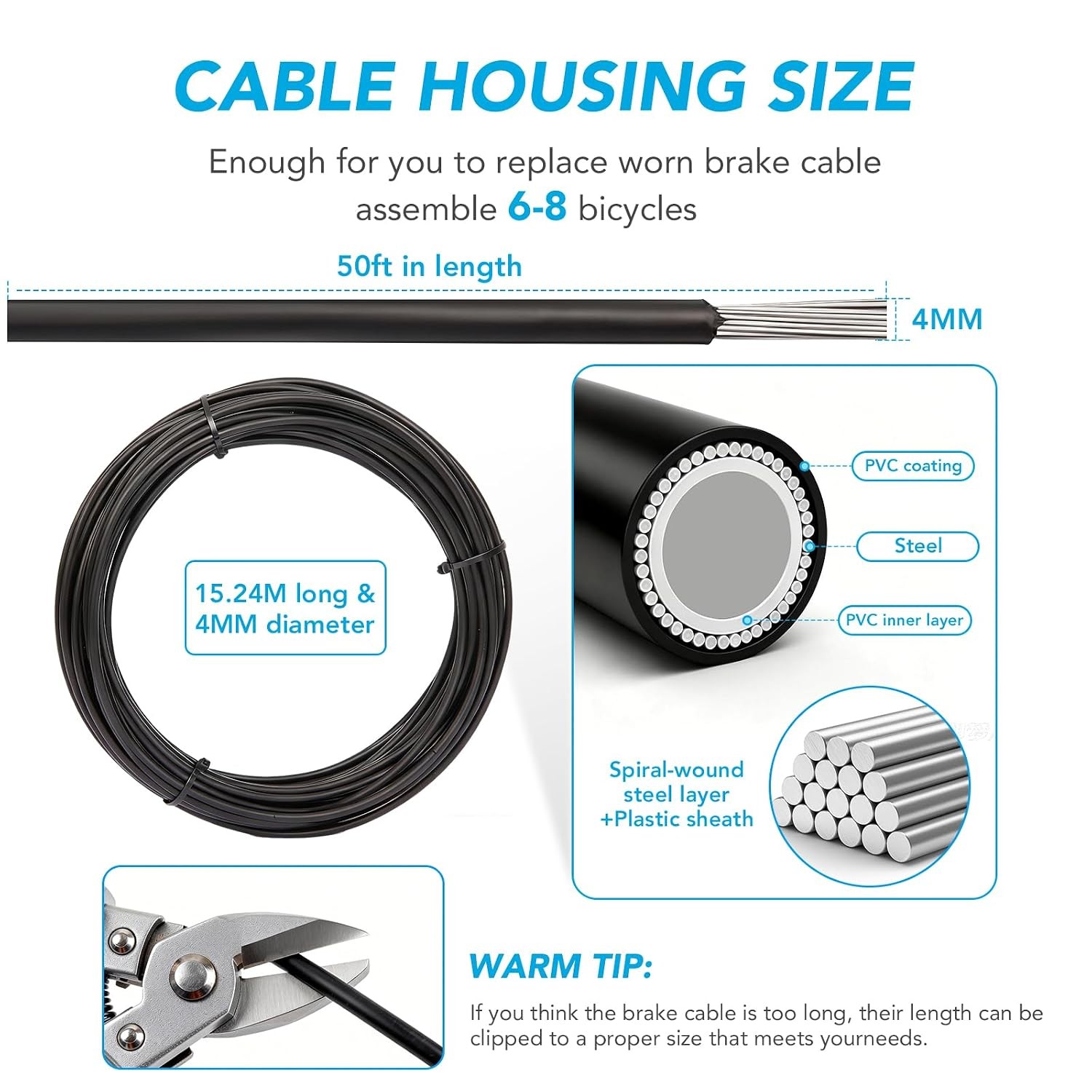 4mm Shift Cable Housing 50ft Lined Bicycle Bike Derailleur Cable Housing