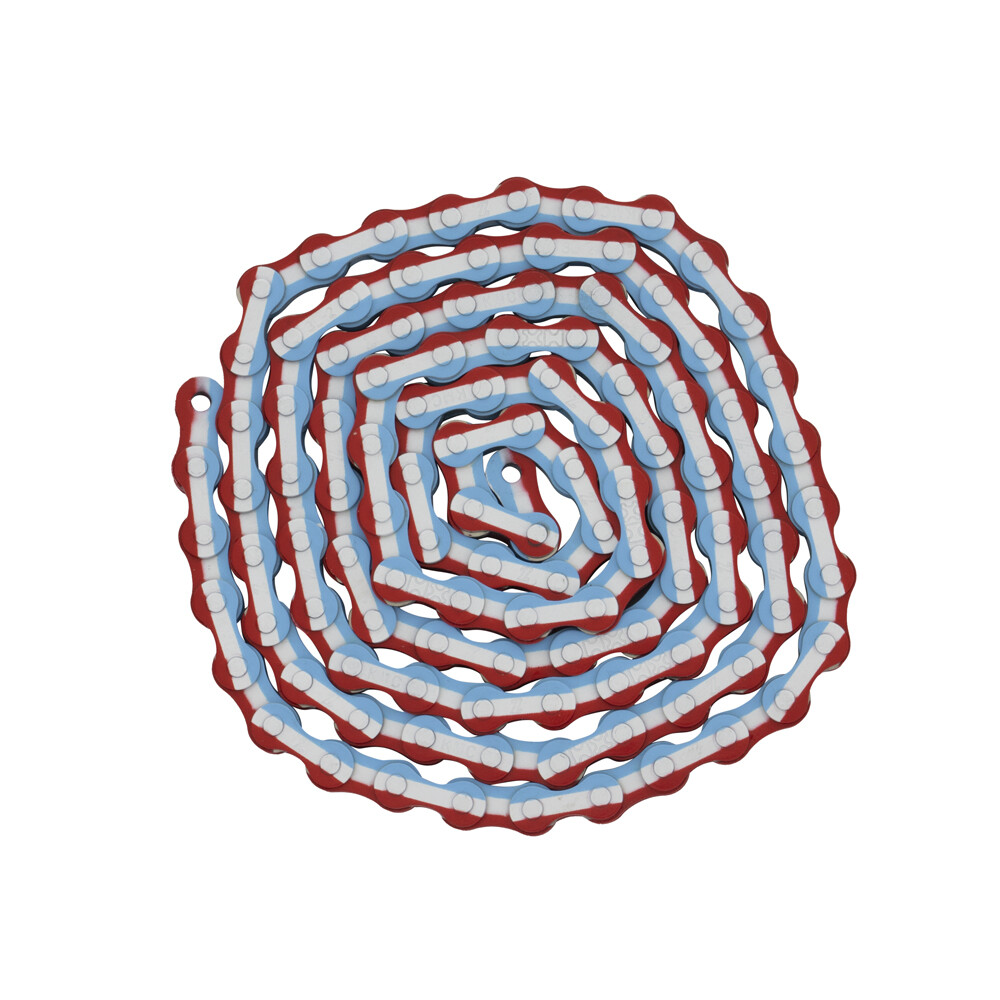 KMC TRI-COLOR BICYCLE CHAIN 1/2″ X 1/8 X 112 LINKS RED/WHITE/BLUE