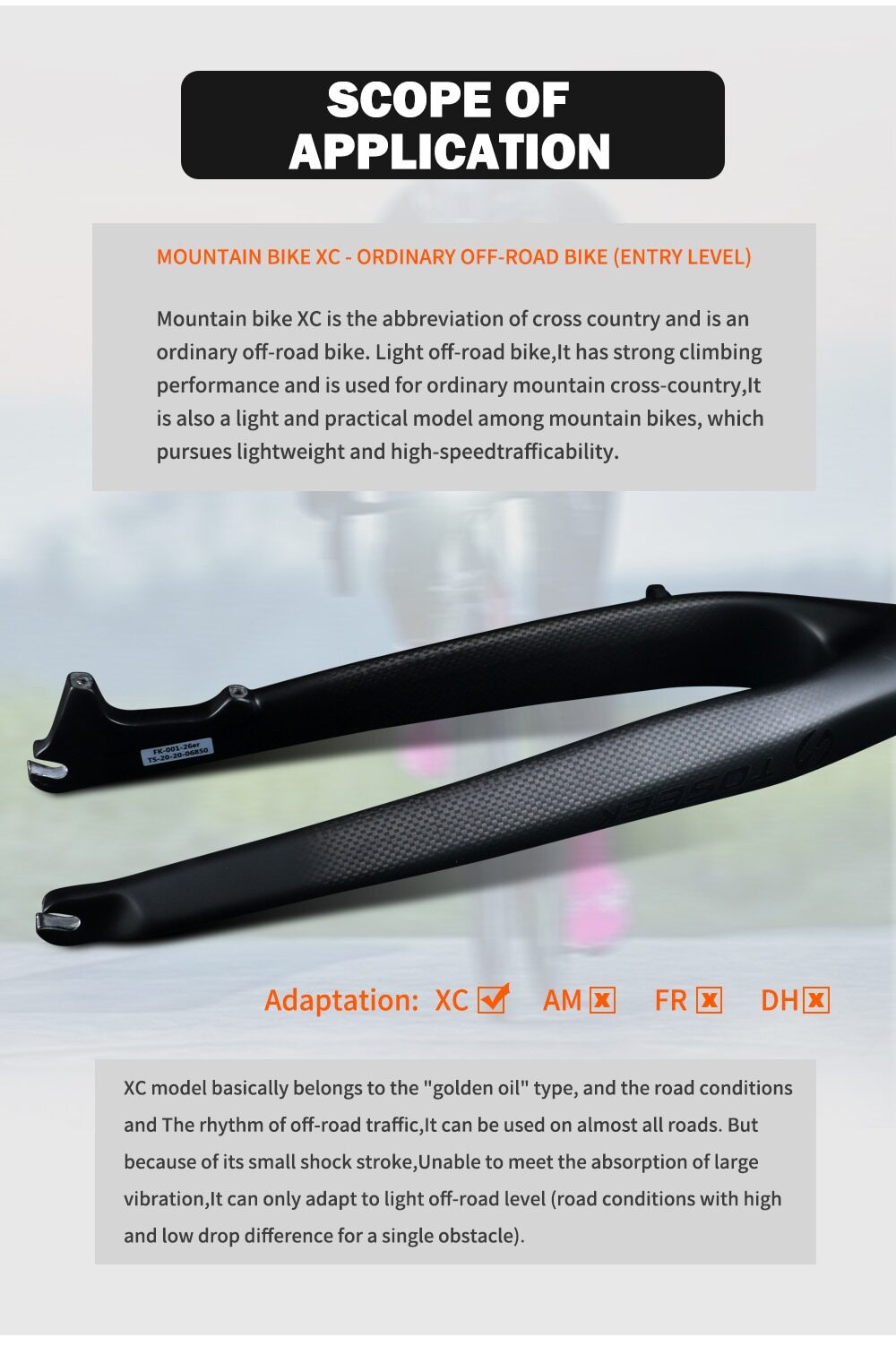 Carbon Fiber MTB Bicycle Rigid Fork 26 / 27.5 / 29 Inch Tapered Tube Front Fork