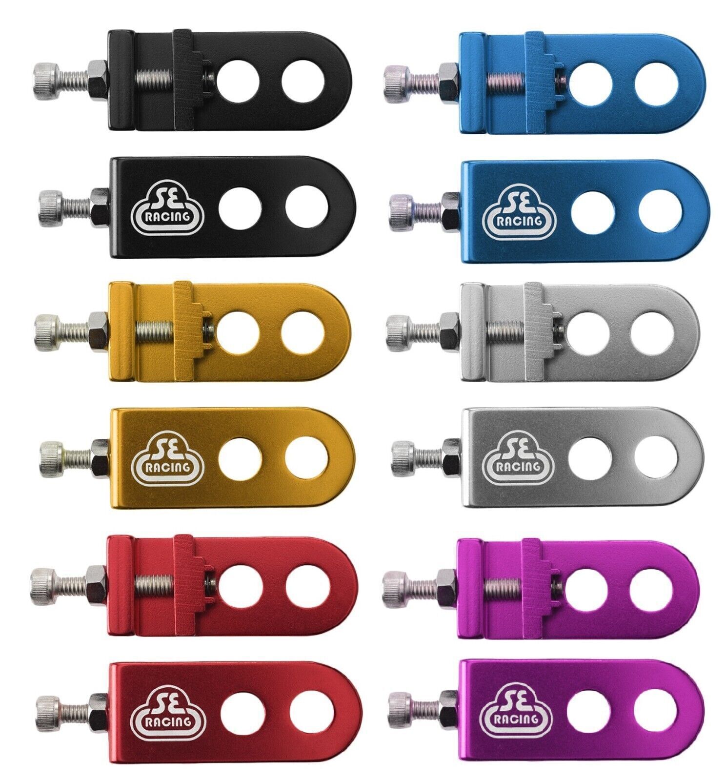 SE RACING Lockit BMX Chain Tensioner Adjuster Pair Alloy 3/8″ (10mm) Axles Bikes