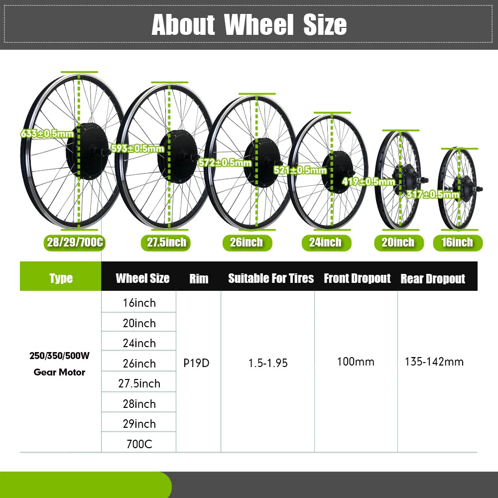 350W E-bike Front Rear Rotate/Cassette Drive Motor Waterproof Conversion Kit