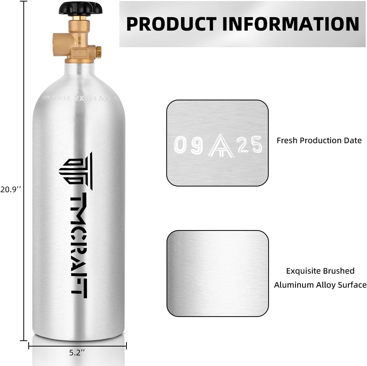 TMCRAFT 22 Cu.Ft Nitrogen Cylinder High-Strength Aluminum Alloy Inert Gas Tank
