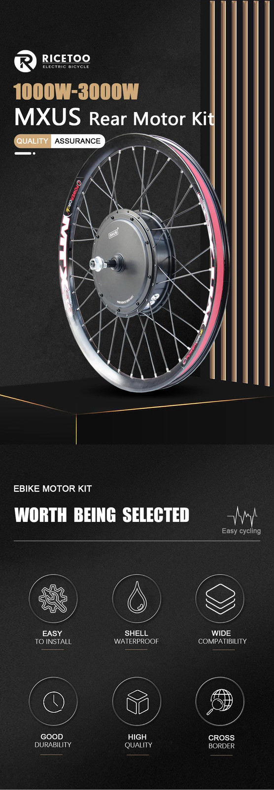 48V72V 1000W-3000W Electric Bicycle Rear Gearless Hub Motor Conversion Kit
