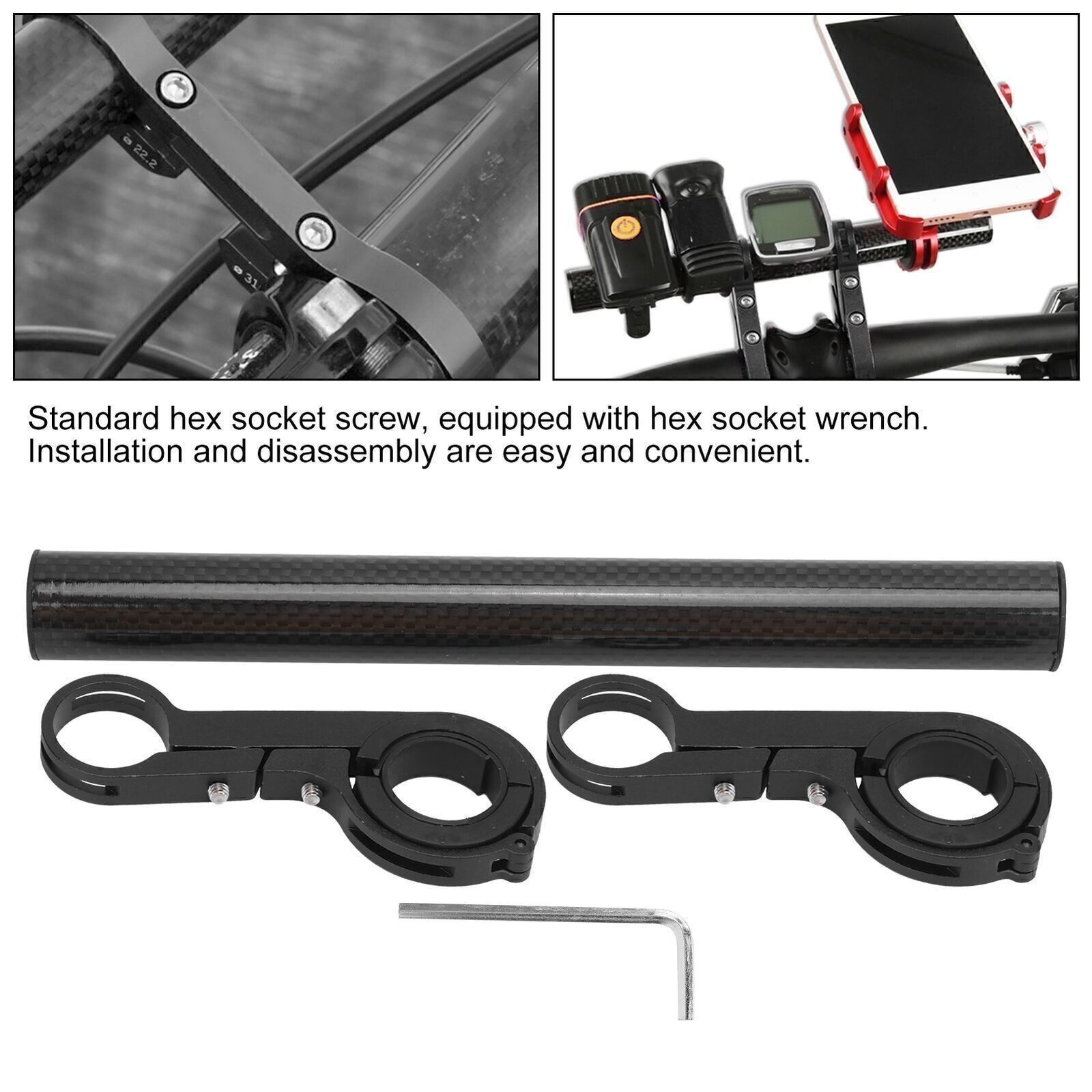 20CM Carbon Tube Bicycle Handlebar Extender Bracket Mount Bike
