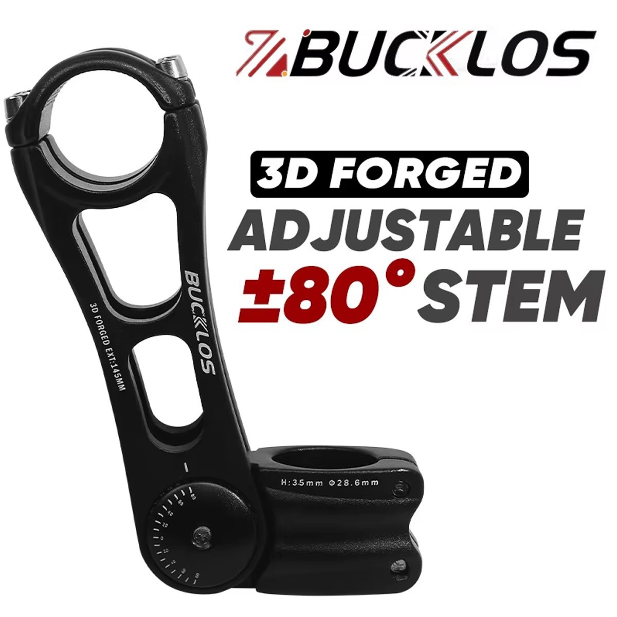 BUCKLOS MTB Bike Stem Adjustable 60°/80° 25.4/31.8mm Handlebar 1-1/8″ MTB Stem