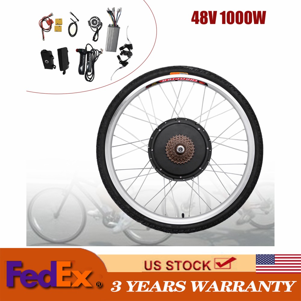 26″ Rear Wheel Electric Bicycle Conversion Kit E-Bike Motor Hub Kit 1000W 48V