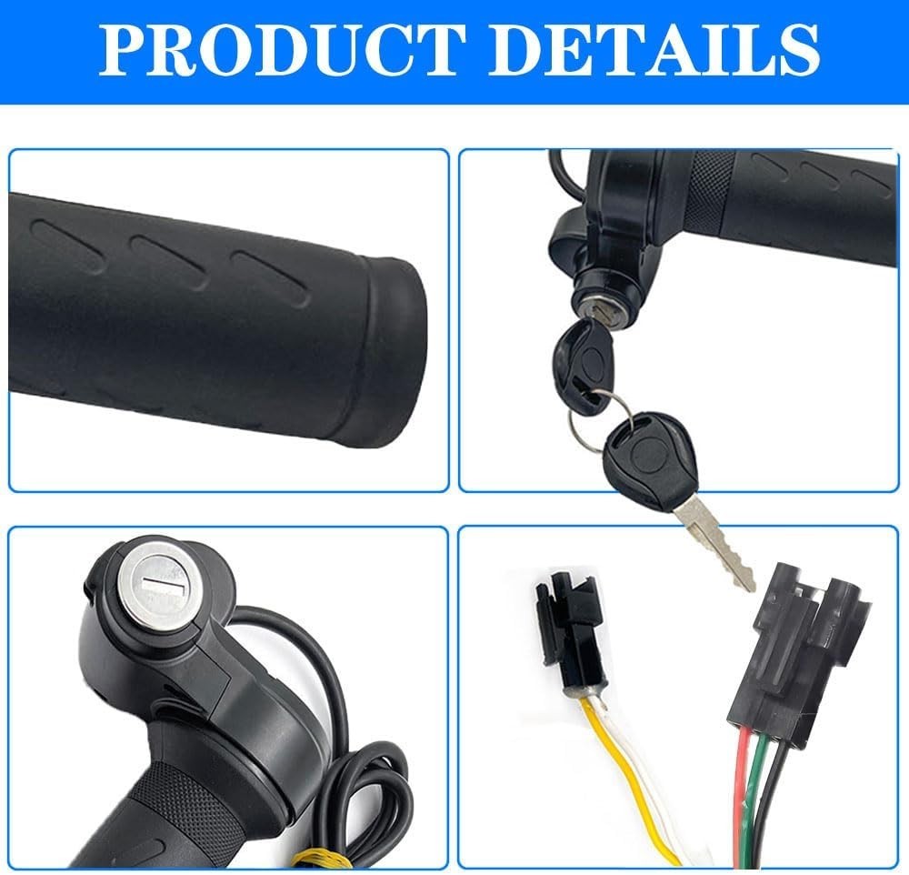 Full Twist Throttle Grip for Ebike 3 Pin,Electric Bike Throttle with Key Ignitio