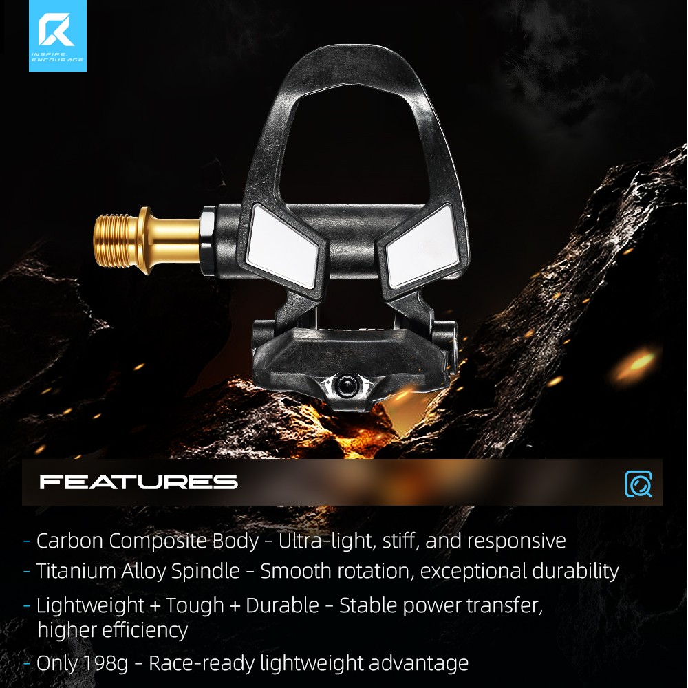RYET Carbon Road Bike Pedals 198g Titanium Spindle DU Bearings 6° Float SPD
