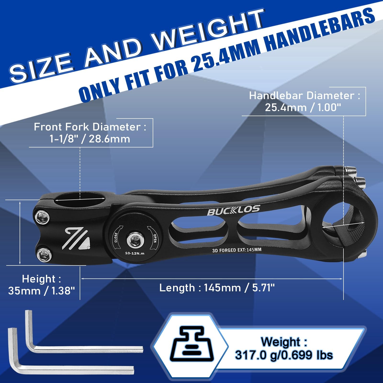 Bicycle Stem Riser Extender MTB Adjustable Handlebar Adapter 25.4mm 145mm