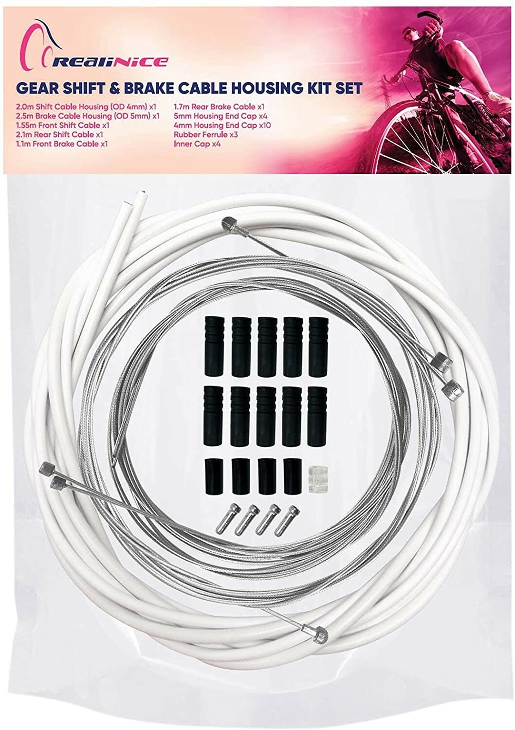 RealiNice 2-in-1 DIY Gear Shift and Brake Cable Housing Kit Set Galvanized Cable