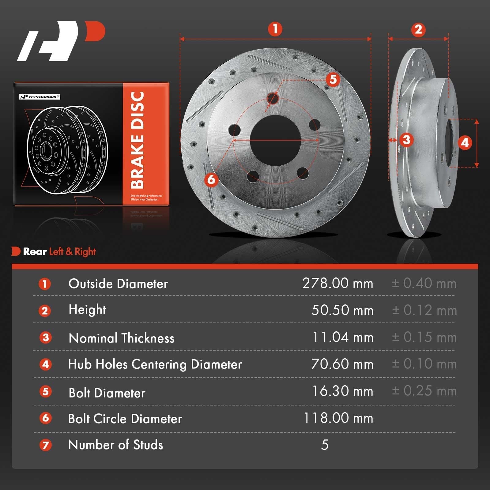 A-Premium 10.94 Inch (278mm) Rear Drilled and Slotted Disc Brake Rotors | Com…