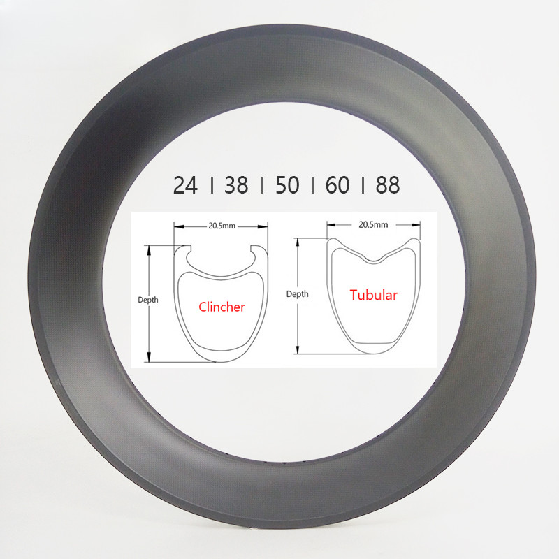 700C Carbon Road Bicycle Tubular Clincher Wheelset 24 38 44 50 60 88mm Wheels
