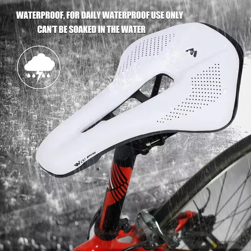 WEST BIKING Road Bike Saddle Short Nose PU Leather Hollow Ergonomic Cushion