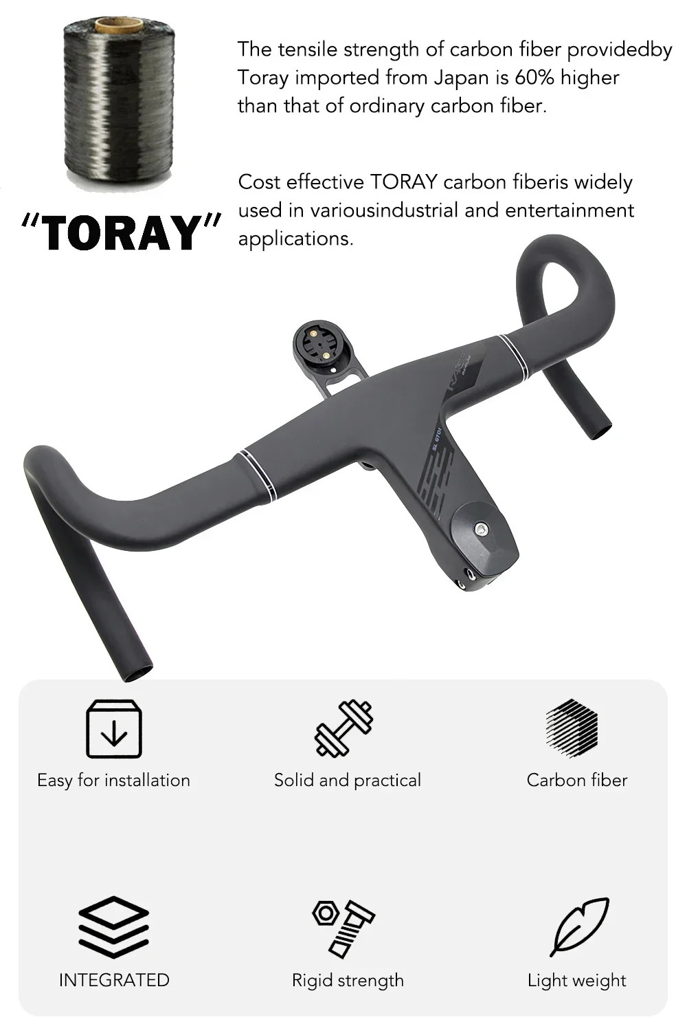 Full Carbon Fiber Road Bicycle Integrated Handlebar 390-430mm Width 28.6/31.8mm