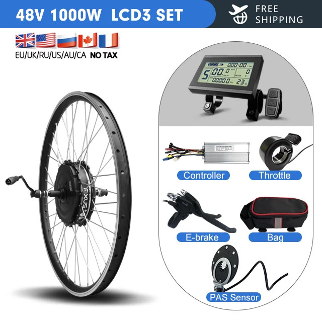 48V 1000W E-bike Motor Kit Brushless Geared Hub Motor Wheel Dropout 135-142mm