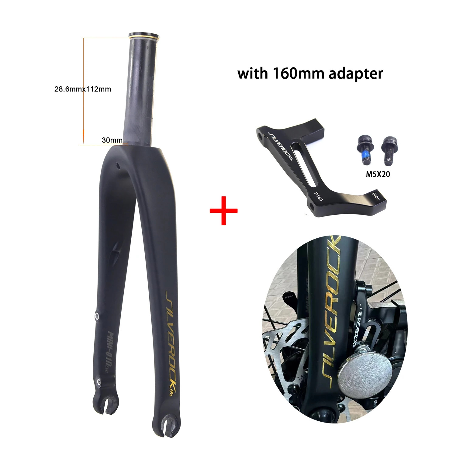 Carbon Fork 16in 349 18in 355 Caliper Disc Brake 100mm 28.6mm for Folding Bike