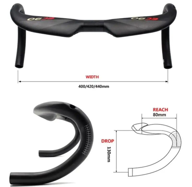 400/420/440mm Road Bike Full Carbon Internal Routing Handlebar Stem UD Matte
