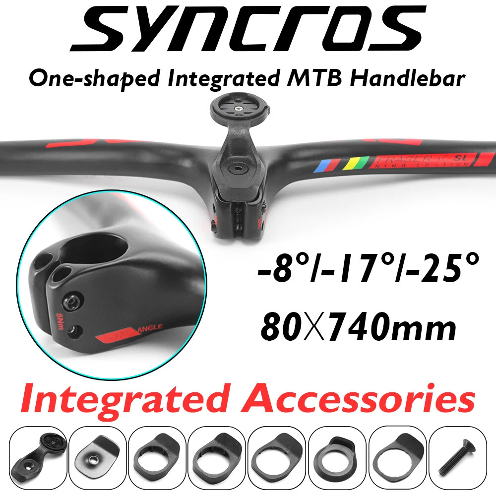 Carbon Integrated MTB Bicycle Handlebar with Stem 60-110mm -8/-17/-25 Degree