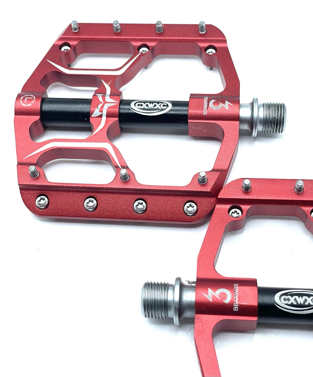 CXWXC CX-V15 Flat Platform Pedals Red / Black Aluminum Sealed Bearings