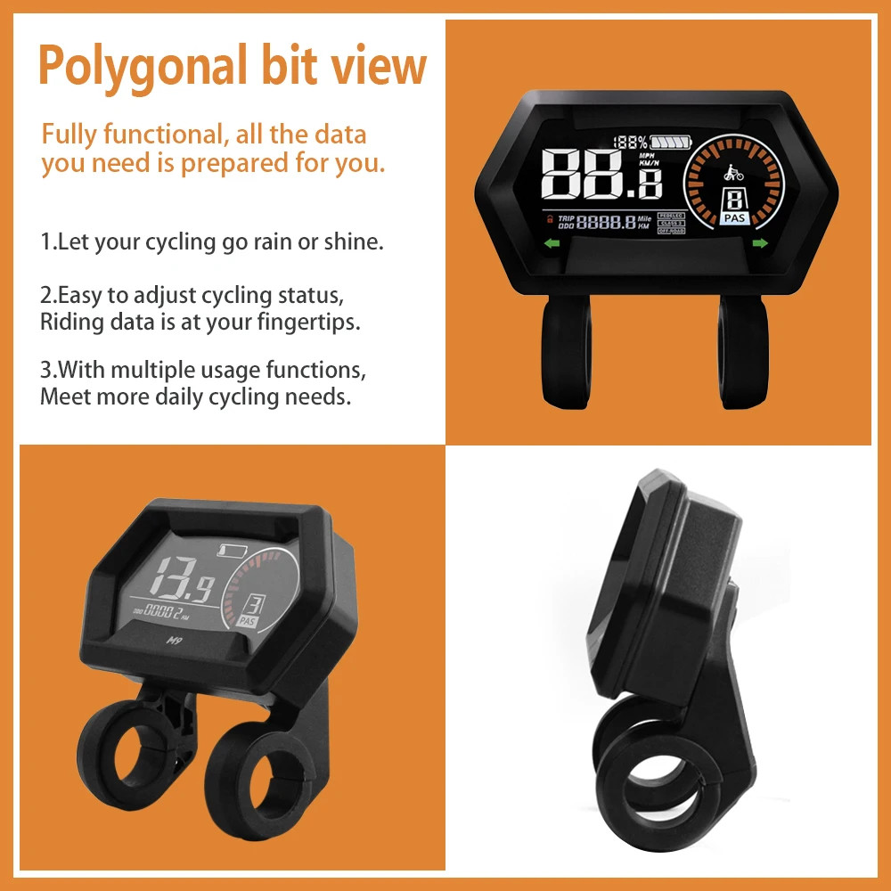 Electric Bicycle LCD Display M9 24V 36V 48V 52V 60V 72V SM/Waterproof Plug Use