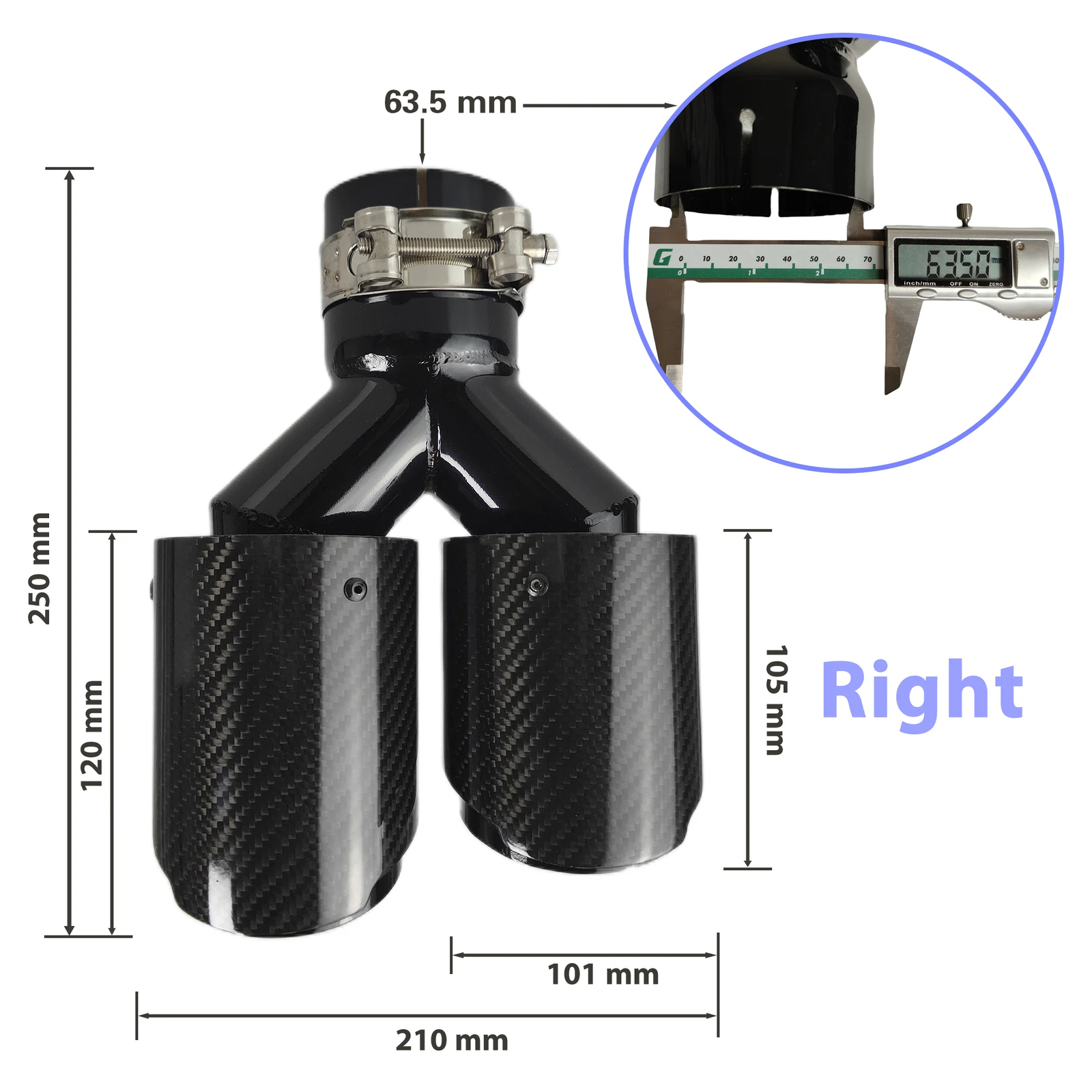Car Carbon Fiber Glossy Muffler Tip Exhaust Pipe Y Shape Double Exit Mufflers