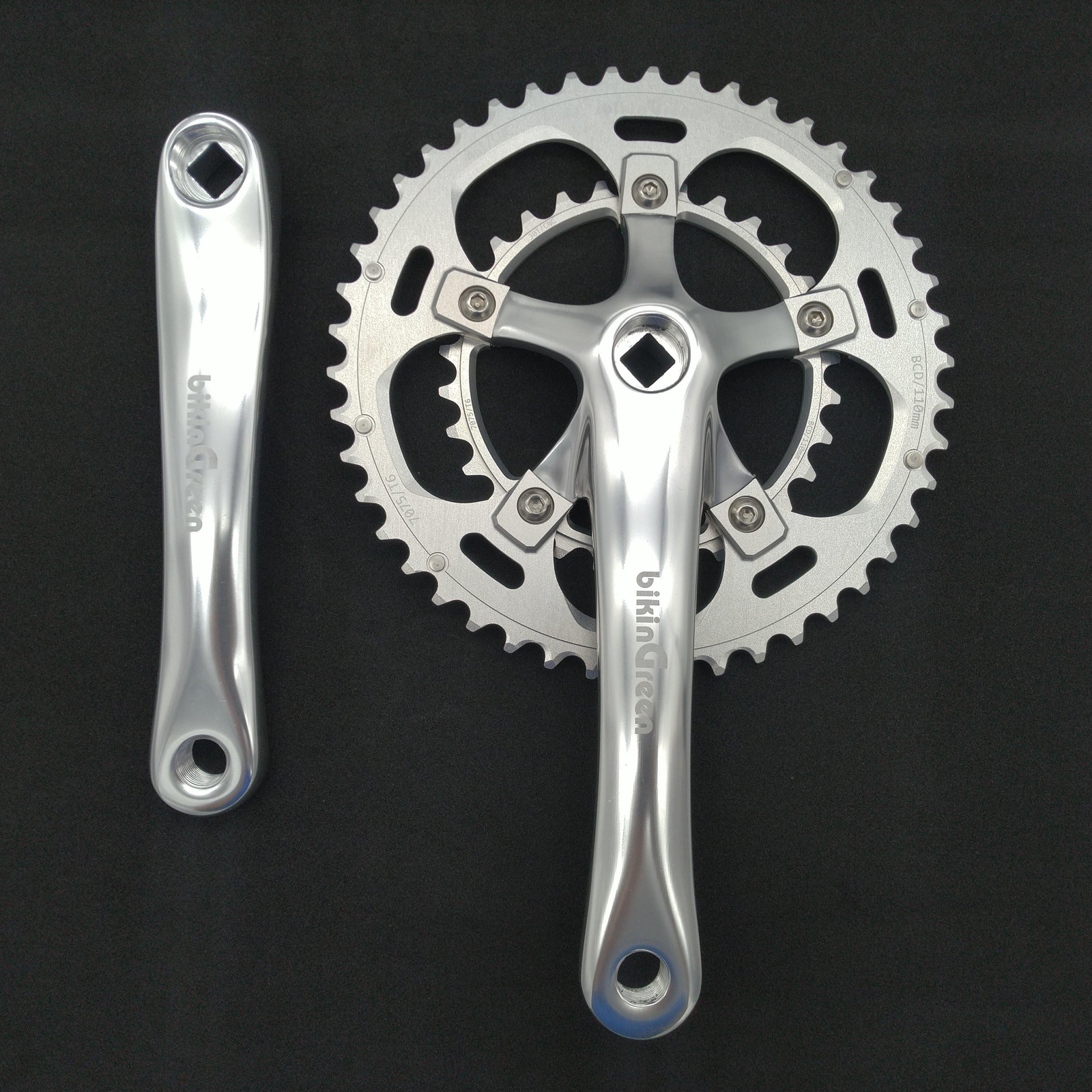 bikinGreen Classic 170mm 46/30T BCD 110mm Crankset Silver Retro bike