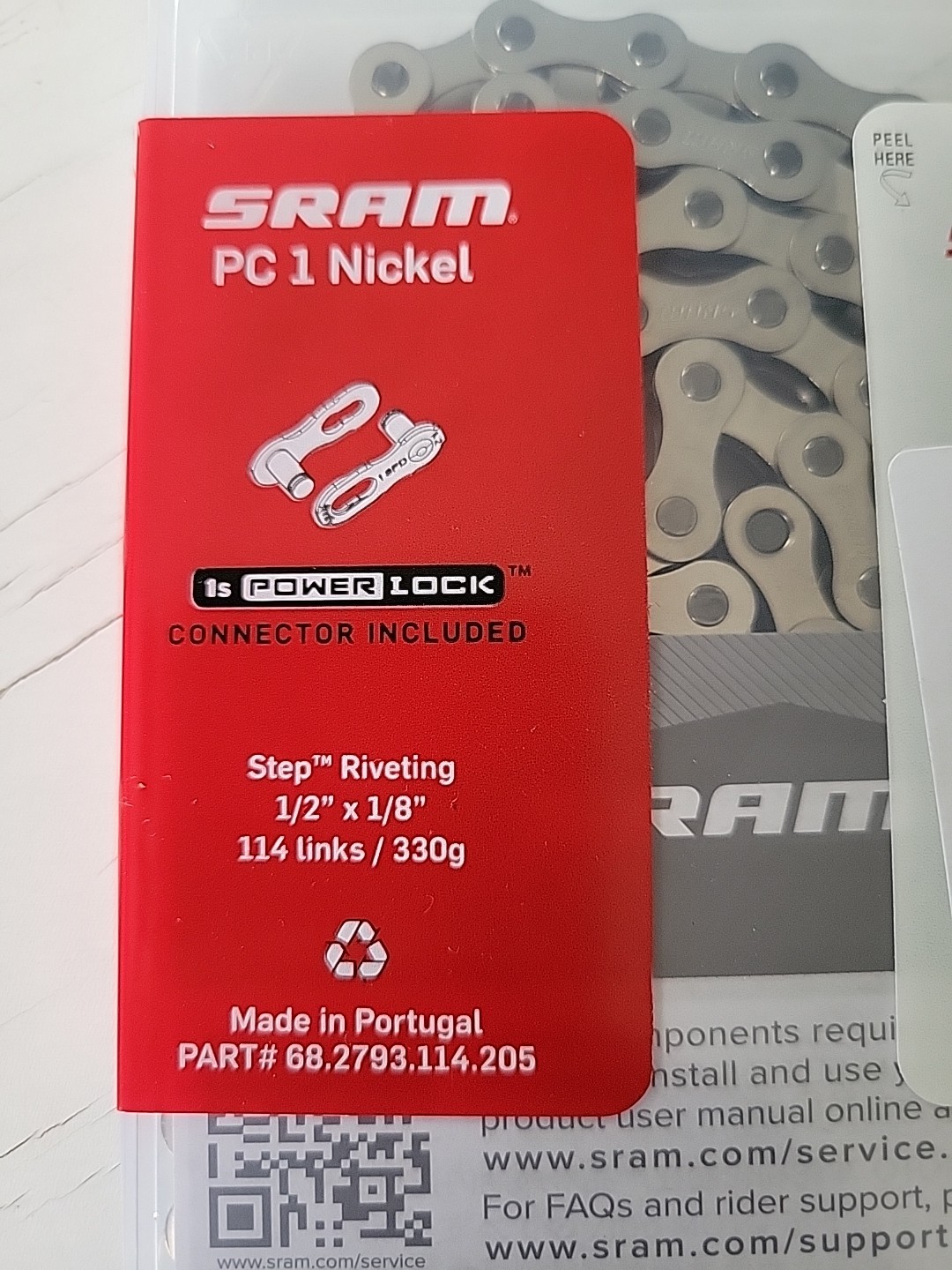 SRAM PC-1 1/2″ x 1/8″ Chain Silver 114 Links Single Speed (330 gram)