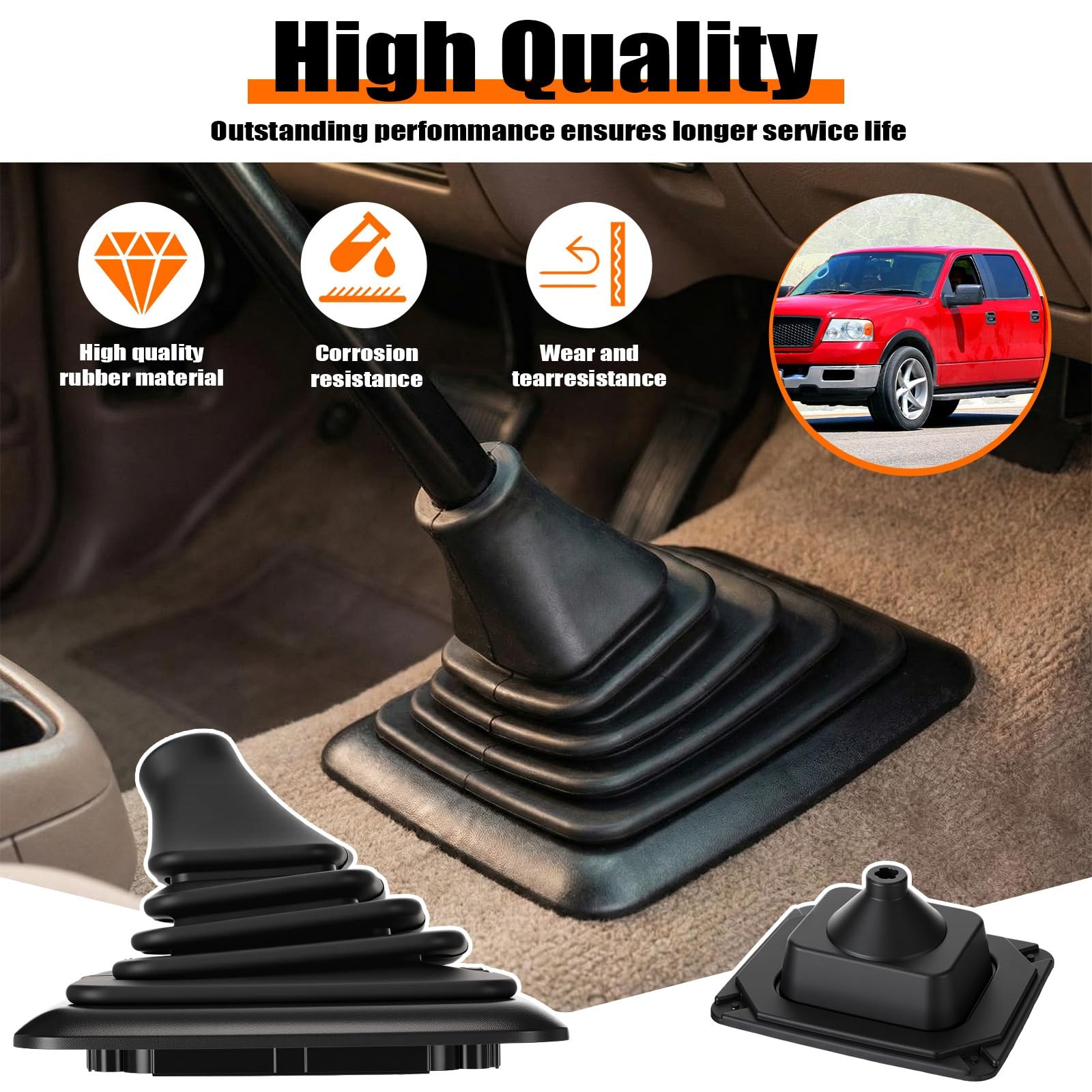 Outus Manual Shifter Rubber Boot Cover Compatible with 1990-1997 F150 Black