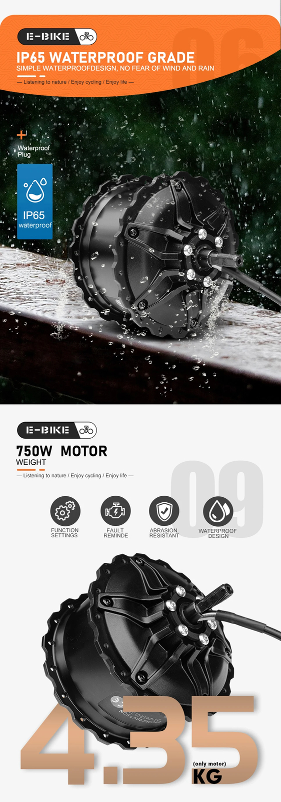 Electric Bike Fat Tire Motor 48V 750W 4.0Tire Hub Motor Wheel Dropout 170-175mm